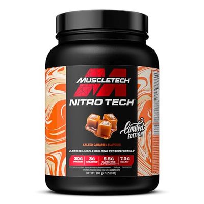 MuscleTech NitroTech Whey Protein Powder, Muscle Maintenance & Growth, Whey Isolate Protein Powder With 3g Creatine, Protien Shake For Men & Women, 7.3g BCAA, 20 Servings, 908g, Salted Caramel