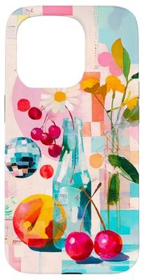 Colorful Retro Fruit and Disco Bottle Pop Art Case for iPhone 15 Pro