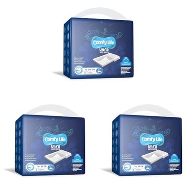 Comfy Life Ultra Bed Mats - Premium Luxury Disposable Incontinence Bed Pads - 75 x 90 cms - Large Sheets (15 Count (Pack of 3))