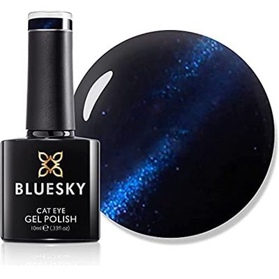 BLUESKY Vernis Gel Semi Permanent Cure sous Lampe UV/LED Cat Eye Bleu Miroiter 10 mL