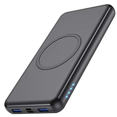 iPosible 10W Power Bank Wireless 26800mA,【18W PD Type-C&USB QC 3.0 】Caricabatterie Portatile Senza Fili Veloce Rapida Caricatore Portatile Wireless Batteria Esterna per iPhone 13 12 11,Samsung-Nero