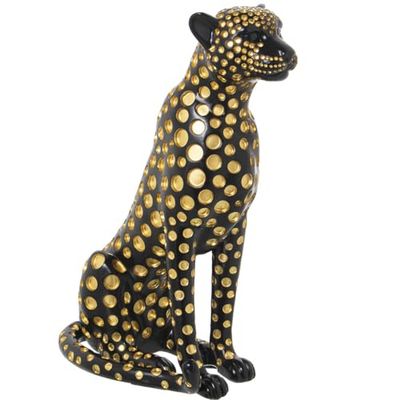 Alexandra House Living Figura Decorativa Negro Dorado Plástico Leopardo 33 x 39 x 45 cm