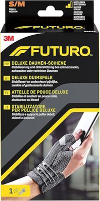 FUTURO Férula para pulgar de lujo de tamaño pequeño a mediano (12,7-16,5 cm), color negro – ajustable para estabilizar el dolor, lesiones o articulaciones débiles del pulgar