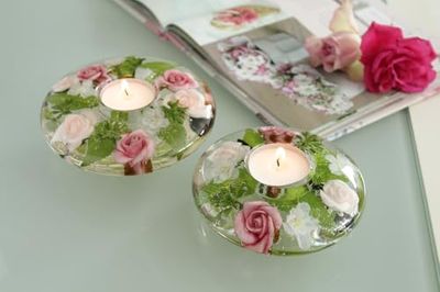 Pack of 6 Dreamlight, Tealight Candle Holder, UFO Medium, Floral Design, Glass, Green, Pink, PU 6, H. 5 cm, D. 12 cm