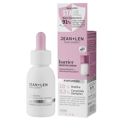 Jean & Len Barrier Booster serum do twarzy, idealne do każdego rodzaju skóry, wspiera mikrobiom skóry, widocznie mniej zaczerwienienia i podrażnień skóry, serum do twarzy bez perfum, wegańskie, 30 ml
