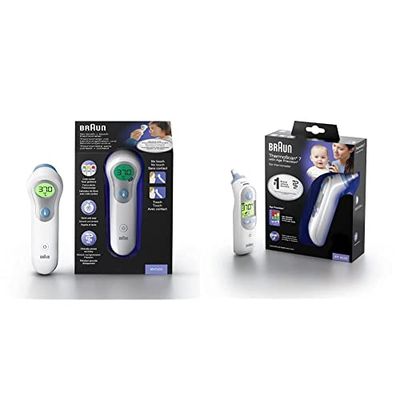 Braun No Touch + forehead thermometer (Position Check, color-coded fever guidance, fast measurement, backlit display), BNT300 & Healthcare ThermoScan 7 Ear thermometer with Age Precision, IRT6520