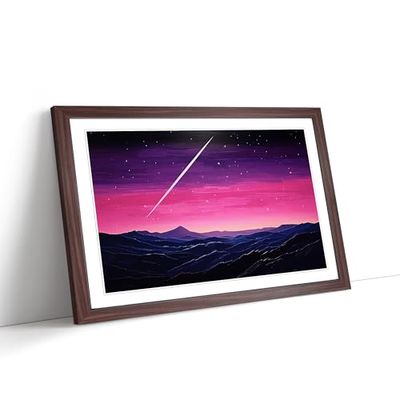 Shooting Star Minimalism Framed Wall Art Print, Ready to Hang Picture for Living Room Bedroom Home Office, Walnut A2 (66 x 48 cm)