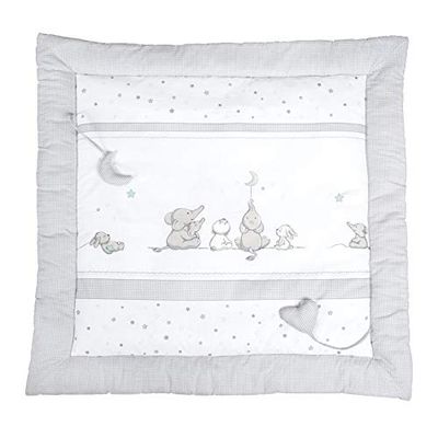 roba Alfombra y Manta de Juegos para Bebés - Sternenzauber - 100 x 100 cm - Motivos de Estrellas - Incluye Colgante de Juguete - Algodón Suave - Gris Claro/Blanco