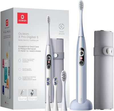 Oclean X Pro Digital Brosse à dents électrique avec 4 Têtes de brosse à dents et Étui de voyage, Écran tactile, 3 Modes et Suivi en temps réel de 8 zones, Autonomie 30 jours, Minuteur & APP, Argenté