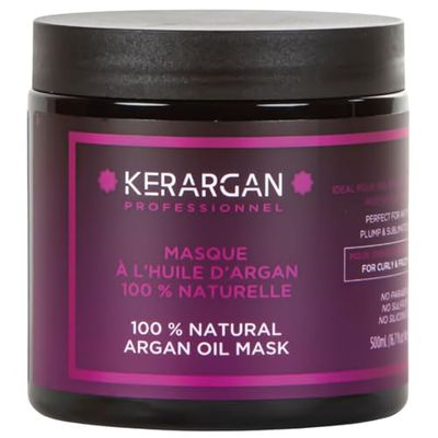 Kerargan - Masque Disciplinant à l'Huile d'Argan pour Cheveux Indisciplinés, Secs et Frisés - Nourrit, Combat les Frisottis, Démêlant - Sans Sulfate, GMO, Huile Minérale - 500ml