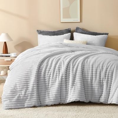 Andency Parure de lit 3 pièces pelucheuse Super Douce pour Grand lit, Parure de lit d'hiver Chaude en Fausse Fourrure, en Peluche pelucheuse (1 Couette à Poils Longs, 2 taies d'oreiller)
