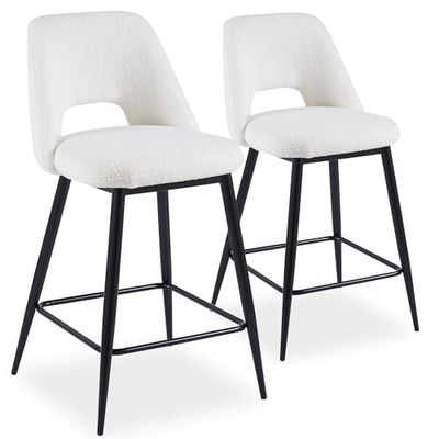Menzzo Lot de 2 chaises de Bar Ecuador Métal Noir et Tissu Bouclette Crème
