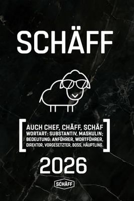 SCHÄFF 2026 Kalender für den Chef mit Humor Terminplaner A5 | Lustiges Schaf mit Sonnenbrille | Farbe Schwarz