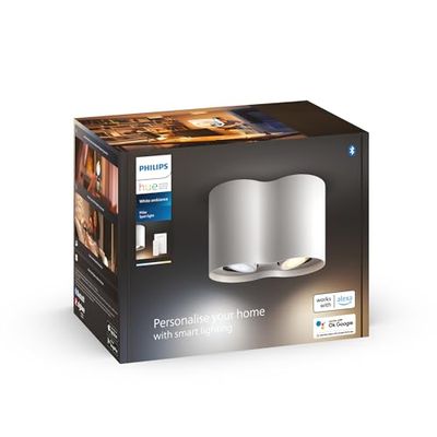 Philips Hue White Ambiance Pillar, 2 Faretti Led Smart, Lampadina GU10 Inclusa, Telecomando Dimmer Switch Incluso, Dimmerabile, Bluetooh, 2 x 5.5 W, Bianco