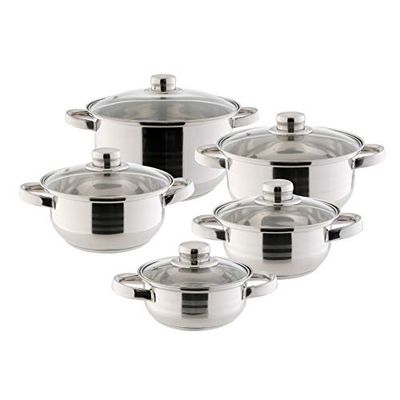 Top Star Erika 221097 Set 5 pentole in acciaio INOX con decorazioni circolari e coperchi in vetro: pentola 14, 16, 18, 20 e 24 cm