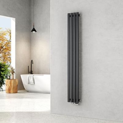 EMKE Kleine radiator, 1600 x 240 mm, ovaal, paneelverwarming, centrale aansluiting, verticaal, design, buizenradiator, eenlaags, antraciet, 427 watt