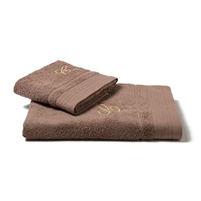 Caleffi Asciugamano con Ospite in Cotone Ricamata Caffè - 71349