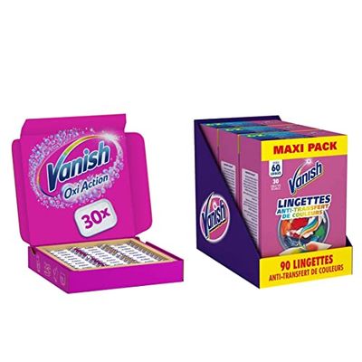 Vanish Kit Booster de Lavage & Lingettes Anti-Transfert de couleurs - Tablettes format boîte aux lettres x30 & 90 Lingettes Anti-Decoloration