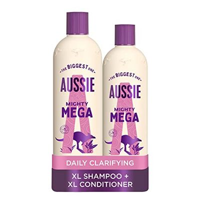 Aussie Mega Shampoo and Conditioner Set, Hair Care for Dry Damaged Hair, Vegan Shampoo and Conditioner, Silicone Free, XL Value Pack, 1145ml, Pack of 2