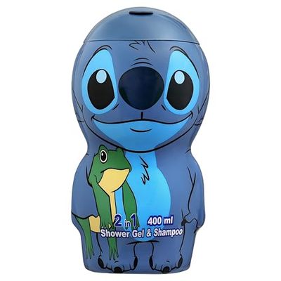 Disney Stitch 2-in-1 Shower Gel & Shampoo for Kids & Adults – Vegan, 90% Natural Ingredients, 3D, Paraben Free, Dermatologically Tested, Gentle Hair & Body Wash for children Ages 3+, 400ml