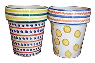 VASI 2 PEZZI CERAMICA DI VIETRI DIPINTI A MANO; ALTEZZA CM. 22 DIAMETRO CM. 20 CACHEPOT FIORIERA COTTO COCCIO