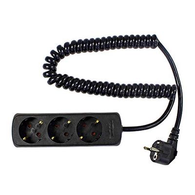 as - Schwabe Tomada múltipla de 3 vias com cabo em espiral - tomada múltipla com cabo de 2,5 m - 230 V / 16 A tomada múltipla com cabo espiral extensível - IP20 - preto I 11432