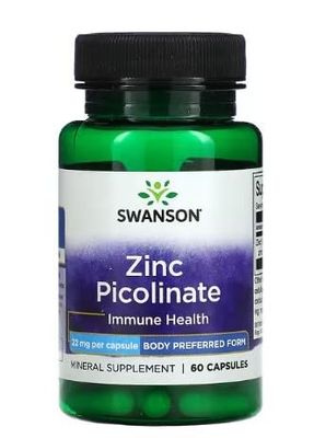 Swanson Zinc Picolinate 22 mg - 60 cápsulas, forma preferida, apoyo para la salud y el sistema inmunológico