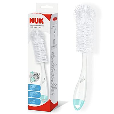 NUK 2 i 1 flaskborste med integrerad sugborste | med ergonomiskt handtag | för flaskor och nappar | 1 styck