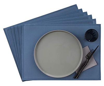 APS set de table, 33 x 45 cm, jeu de 6 sets de table à bande étroite en plastique, PVC, résistant à la chaleur, sets de table antidérapants, lavables, hydrofuges, bleu clair