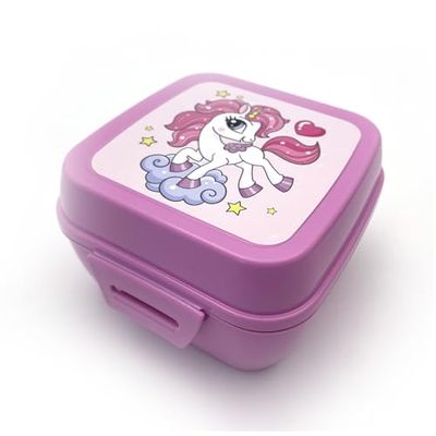 Fackelmann Lunch Box Quadrato Unicorni 1.43L - Portamerenda Bambini in PP con Clip - Ideale Scuola, Gite -Contenitore merenda, Lavaggio a Mano, Linea Mini Cooking