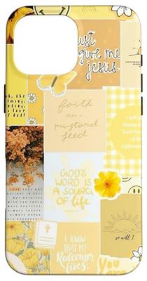 Croix chrétienne esthétique jaune fleur foi Coque pour iPhone 16 Pro Max