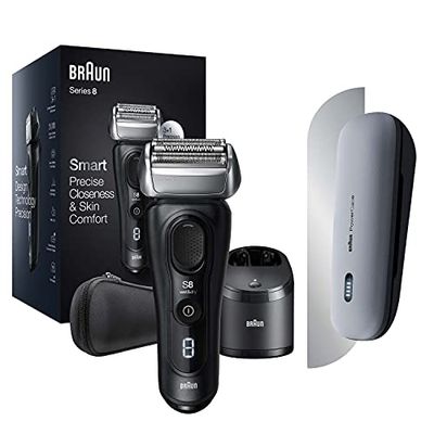 Braun Series 8 8450cc rasoir électrique barbe homme, technologie Sonic et tête flexible à 40°, centre SmartCare 4-en-1, Wet & Dry + Braun PowerCase, Étui De Recharge De Voyage Pour Rasoir Électrique