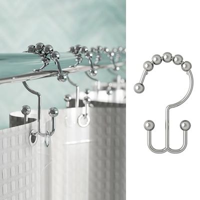 Maytex duschdraperikrokar, duschdraperiringar, rostbeständiga dekorativa dubbelrulle glide duschkrokar, duschringar för badrum duschstänger gardiner liner set om 12 krom