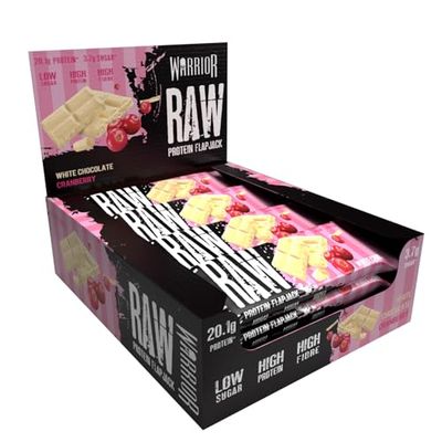 Warrior Raw Protein Flapjacks – 12 Bars x 75g Each – Packed with 20g of Protein – Low Sugar, High in Fibre (White Chocolate Cranberry)