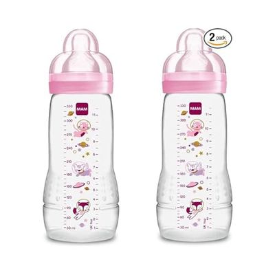 MAM Easy Active-flaska, i uppsättning om 2, med spenstorlek 3, ergonomisk, 4+ månader, 330 ml, rosa, blandade färger, 1 st