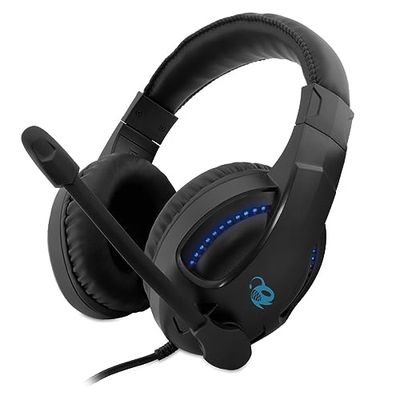 DeepGaming Gaming-headset, gaming-headset, met flexibele microfoon, 3,5 mm jack, LED-verlichting met USB, compatibel met PS4, PS5, PC, Switch, Xbox, series, zwart