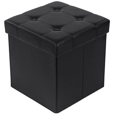 SONGMICS Zitbank met opbergruimte belastbaar tot 300 kg, kunstleer, zwart, 38 x 38 x 38 cm, LSF30B