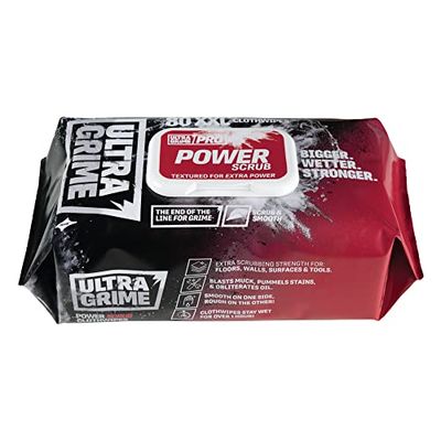 UltraGrime Pro Power Scrub | Lingettes industrielles puissantes pour éliminer les saletés et souillures sur toutes les surfaces | 80 lingettes humides extra extra larges, 38 cm x 25 cm