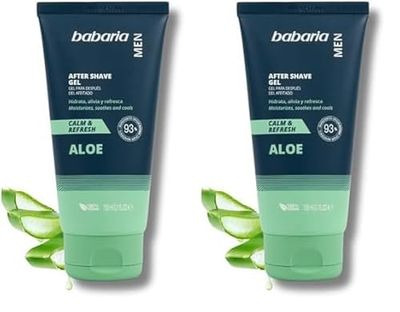 Babaria - After Shave Gel, Gel Después del Afeitado, Refrescante, Hidratante y Calmante, Contiene Aloe, Apto para Todo Tipo de Pieles, Hombre, Vegano - 150 ml (Paquete de 2)