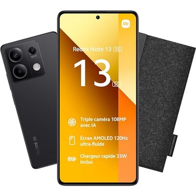Xiaomi Bundle REDMI Note 13 5G 8/256 + beschermhoes, donkergrijs, 6,67 inch display, ontgrendelde smartphone, 5000 mAh batterij, 256 GB ROM-geheugen, 8 GB RAM, Android 13, grafiet zwart