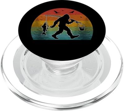 Bigfoot Wilderness Fishing Adventure Retro Sasquatch pesca PopSockets PopGrip para MagSafe