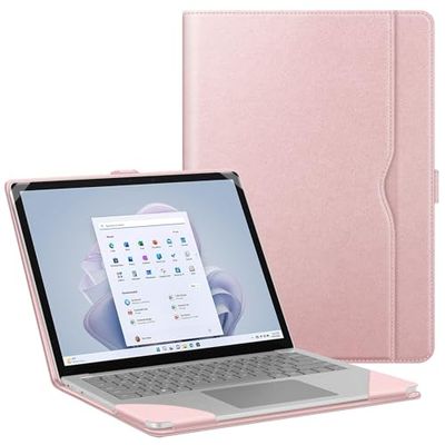 FINTIE Sleeve Case for 13.5 Inch Microsoft Surface Laptop 5/4/3/2 (Model: 1951/1868/1958/1950/1867/1769), Premium PU Leather Protective Folio Book Cover with Large Pocket, Rose Gold