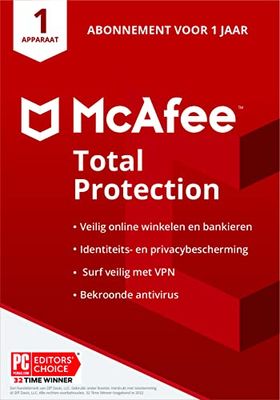 McAfee Total Protection 2022 | 1 apparaat | antivirusvirussoftware, internetbeveiliging | inclusief VPN, wachtwoordbeheer | pc/Mac/Android/iOS | 1-jarig abonnement | per post