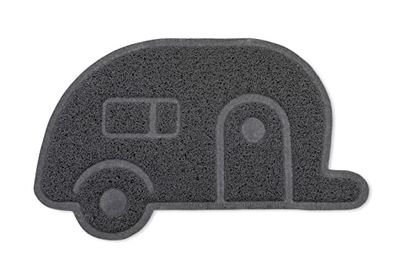 Camco Life is Better at The Campsite Scrub Rug | Ideal for Dirt Removal | Features a Gray, Retro Travel Trailer Shaped Design | Measures 23-15/16-inches (W) x 15-5/16-inches (H) (53117)