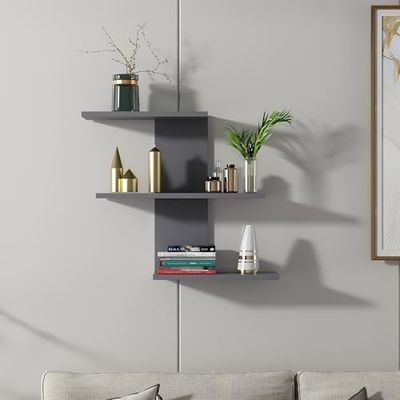 Hanah Home Stijlvolle wandplank, antraciet, 69,8 x 21,4 x 59,6 cm, 100% melamine gecoat deeltjesbord, 18 mm dik, veelzijdige opslagoplossing voor moderne ruimtes