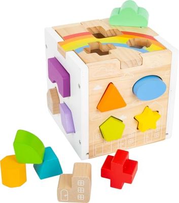 Small Foot Small Foot-11777 Cubo para Encajar, Arcoíris, 13 Elementos de Madera de Formas Diferentes, a Partir de 12 Meses. Estrellas Toys, 6 x 6 x 6 (11777)