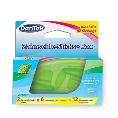 Dentek On the Go Lot de 6 sticks de fil dentaire dans 2 boîtes colorées