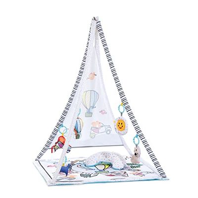 hauck Baby Play 1st Tent Gimnasio Bebe, con Colchoneta, Desde el Nacimiento, Arco de Juego Extraíble, Manta de Actividades, 5 Juguetes Sensoriales, Cojín de Media Luna, Balloon Ride White