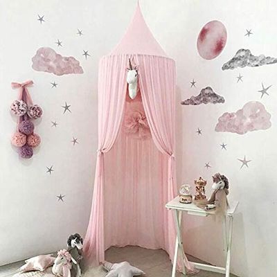 Shyneer Bedhemel voor kinderen, dekbedden voor kinderen, muggennet, zijde, leestent voor buiten, voor baby's binnen, decoratie van kamer en bed (roze)