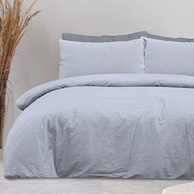Sleepdown 100% ren bomull enfärgad grå påslakan täcke örngott sängkläder set mjuk enkel skötsel – enkel (135 cm x 200 cm)